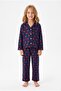 3-12 Years Old Girls' Heart Patterned Buttoned 100% Cotton Pajama Set - 3