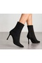 Shoes Black Suede Pointed Toe Thin Heeled Stretch Boots - 6