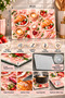 Glass Cutting Board with Pink Checkerboard Pattern, Croissant & Coffee Themed - Glass Cutting Board |   20cm X 30cm - 3