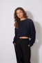 Hair Braided Crew Neck Short Knit Sweater Navy Blue - 2