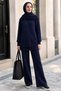 Knitted Sweater Set with Scarf Navy Blue Hm2960 - 4