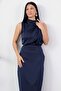 Crew Neck Slit Front Flowy Dress Grs4126 - 2