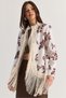 Women's Cream-Brown Floral Patterned Stand Collar Bohemian Vintage Design Tassel Padded Jacket 5014 60286597