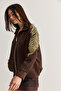 Women's Bitter Brown Gold Appliqué Detailed Pocketed Lined Suede Jacket 5012 60286598 - 4