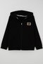 Boy's Hooded Cardigan with Arma Detail and Zipper, Ages 10-14, Black