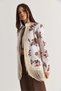 Women's Cream-Brown Floral Patterned Stand Collar Bohemian Vintage Design Tassel Padded Jacket 5014 60286597 - 6