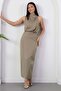 Crew Neck Slit Front Flowy Dress Grs4126 - 5