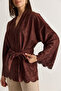 Women's Red Brown Laser Cut Detailed Belted Suede Jacket 5016 60286600 - 5