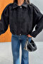 Denim Velvet Bomber Jacket-Black Black - 3