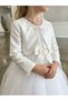 Elegant White Tulle Flower Girl Dress with Floral Embroidery Bolero and Bow - 2