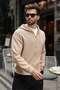 Beige Hooded Zippered Men's Knitwear Cardigan E7208 - 2