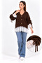 Plus Size Tulle Detailed Knitwear Cardigan Brown