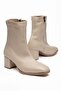 Women's Thick Heeled Boots Beige Unlined Blunt Toe Tpu Sole with Stitching