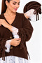 Plus Size Tulle Detailed Knitwear Cardigan Brown - 3