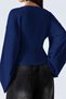 Women's V-Neck Long Sleeve Waist-Fitted Viscose Navy Blue Blouse - 5