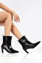 Women's Thin Heeled Boots Black with Stitched Front and Horizontal Heel - 4