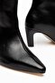 Women's Thin Heeled Boots Black with Stitched Front and Horizontal Heel - 2