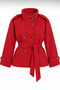 Women's Stand Collar Red Trench Coat - Belted Double-Breasted Buttoned Trench
