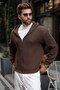 Brown Hooded Zippered Men's Knitwear Cardigan E7208