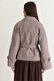 Women's Brown Plaid Patterned Wide Sleeve Belted Short Trench Coat 1123 60286581 - 8