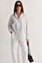 Women's White Striped Flowy Relaxed Fit Long Sleeve Shirt 2165 60286582 - 3
