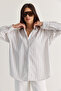 Women's White Striped Flowy Relaxed Fit Long Sleeve Shirt 2165 60286582 - 4