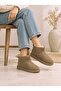 Women's Beige Mini Suede Fur Lined Low Thin Sole Winter Boots - 2