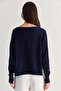 Women's Navy Blue Boat Neck Oversize Sleeves Mercerized Cape Knitwear Blouse Tk261145 60286540 - 8