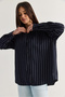 Women's Navy Blue Striped Flowy Relaxed Fit Long Sleeve Shirt 2165 60286582 - 6