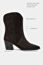Argus Bitter Brown Genuine Suede Leather Pointed Toe Thick Heel Women's Cowboy Boots - 2