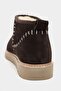 Mary Bitter Brown Genuine Suede Leather Flat Sole Women's Short Boots with Fur Inside - 6
