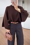 Half Fisherman's Bat Sleeve Oversize Brown Knitwear Sweater - 4