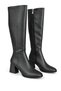 Amelia Women's Black Almond Toe Zippered Thick Heeled Long Boots - 5