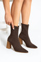 Brown Suede Thick Heeled Wooden Sole Stretch Comfortable Heeled Boots for Work, School, Office, Campus Style Stylish Boots - 2