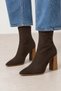 Brown Suede Thick Heeled Wooden Sole Stretch Comfortable Heeled Boots for Work, School, Office, Campus Style Stylish Boots - 6