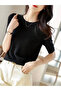 Women's short sleeve crew neck knit blouse - 8