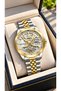 Skeleton Case, Silver Yellow Color Steel Band, White Dial, Men's Wristwatch in Stylish Box