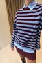 Circular Necklace Striped Knitted Blouse - Burgundy - 4