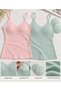 Padded Tank Top – Thin Straps Cotton Ribbed Tank Top with Removable Pads – Pink & Mint Green - 2