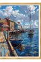 Diamond painting puzzle kit, sailboat in the harbor and wooden pier 40x50 cm mosaic