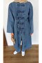 Women's Chinese-Inspired Detail-Embellished Top with Buttons and Belted Jeans Tunic Pants Set - 8