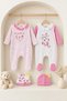 Baby Girl 100% Cotton Ruffle Collar Cat Patterned Hat and Booties 2-Piece Jumpsuit Set – 4 Pieces