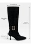Black Suede (Lavinia) Silver Buckle Detail 7 cm Women's Heeled Boots - 7