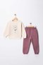 Stone-Embellished Flower-Embroidered Winter Clothing, Three-Piece Sharddon Fabric, Girls' Top and Bottom 2-Piece Set - 2