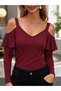 Women's Long Sleeve Open Shoulder Strappy Ruffle Viscose Blouse