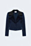 Slim Fit Velvet Jacket - Navy Blue - 3