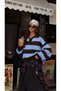 Tokyo Women's Brown Blue Striped Oversize Polo Collar Knit Sweater