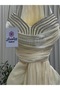 Long Beige Shiny Dress - 4