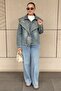 Denim Jacket with Beaded Collar and Shawl Detail - 4