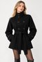 Vintage Zr Women's Stand Collar Belted Short Lined Comfortable Fit Black Cashmere Coat